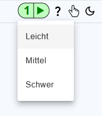 Screenshot des Dropdown-Menüs auf der Schwierigkeitsanzeige in der Symbolleiste